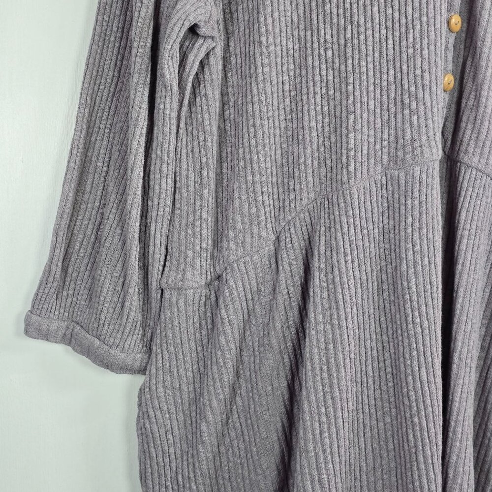 Free People Beach Oversized Assym, Thermal Waffle Knit 3/4 Length Slv Top, Lg - Picture 4 of 7